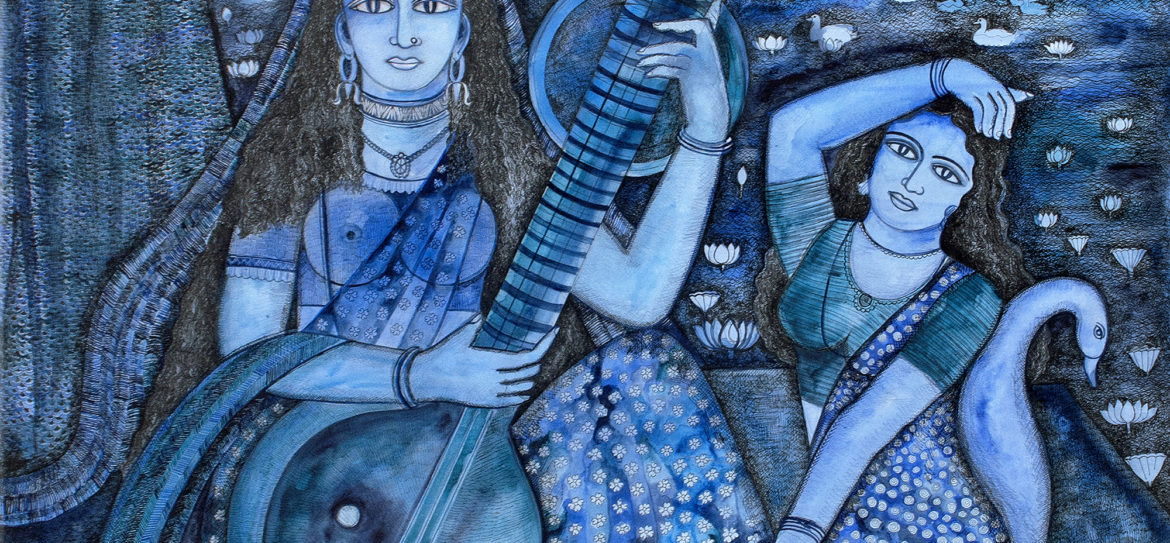 Jayasri, Burman, Saraswati, Watercolour, Pen & Ink Paper, 48'' x 48'', 2006