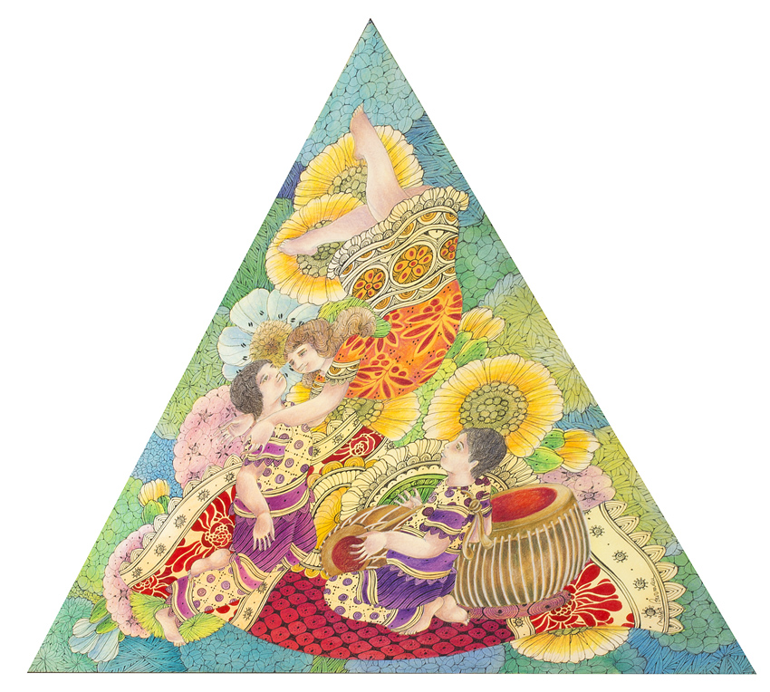Maya Burman, Lovers, watercolour pen & ink on paper, 14’’ x 15’’, 2023