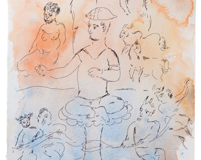 Sakti Burman, Fragments - Samudra Manthan - III, Watercolour, pen & ink on paper, 9.5'' x 8'', 2020