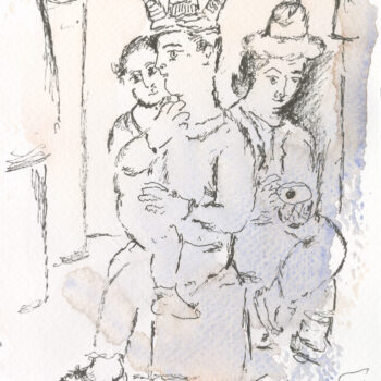 Sakti Burman, Harlequin, watercolour on paper, 7” x 6”, 2023.