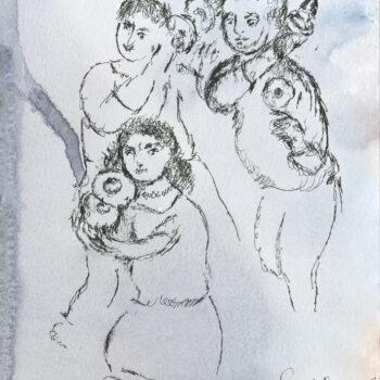 Sakti Burman, Musicians Dancing, watercolour on paper, 7.5” x 6”,2023