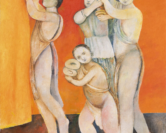 Sakti Burman, Musicians Dancing, oil on canvas, 81 x 66 cms, 2023